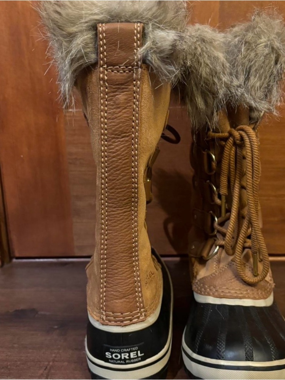 Sorel Tan and Black Faux-Fur Lace-Up Winter Boots